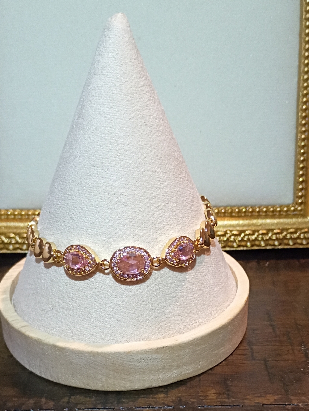 New Gold-Tone Pink Crystal Link Bracelet - Elegant Women's Jewelry